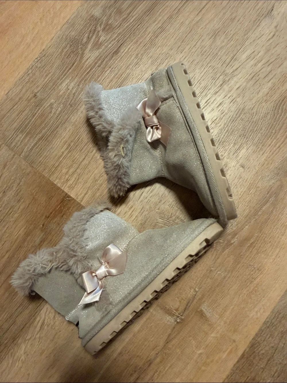 BEARPAW Toddler Girls Rose Gold Bow Boots